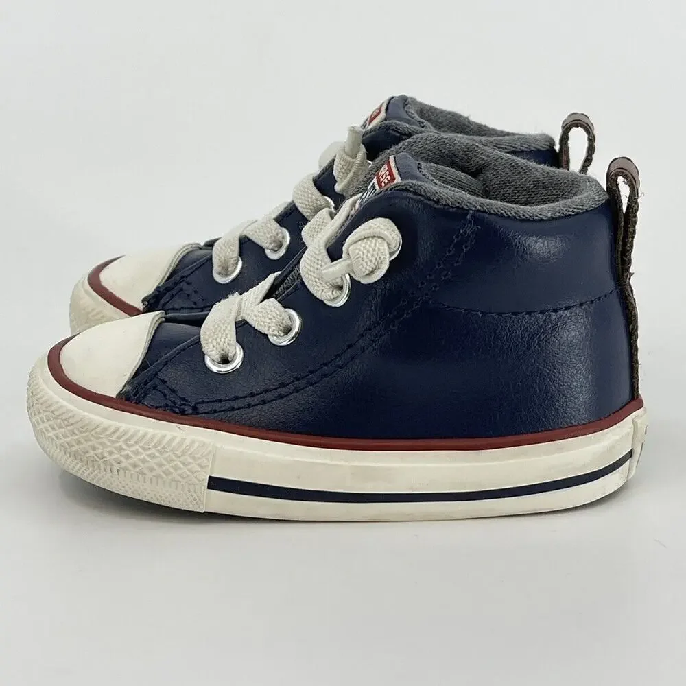 Converse All Stars Infant Size 4 Navy Blue Leather High Top Baby Sneakers